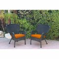 Jeco W00214-C-2-FS016 Windsor Black Resin Wicker Chair with Orange Cushion, 2PK W00214-C_2-FS016